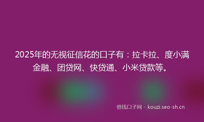 2025年的无视征信花的口子有：拉卡拉、度小满金融、团贷网、快贷通、小米贷款等。