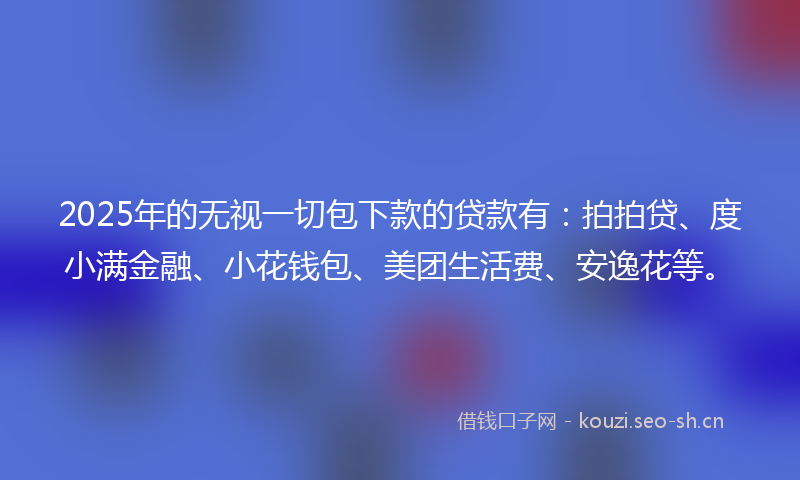 2025年的无视一切包下款的贷款有：拍拍贷、度小满金融、小花钱包、美团生活费、安逸花等。