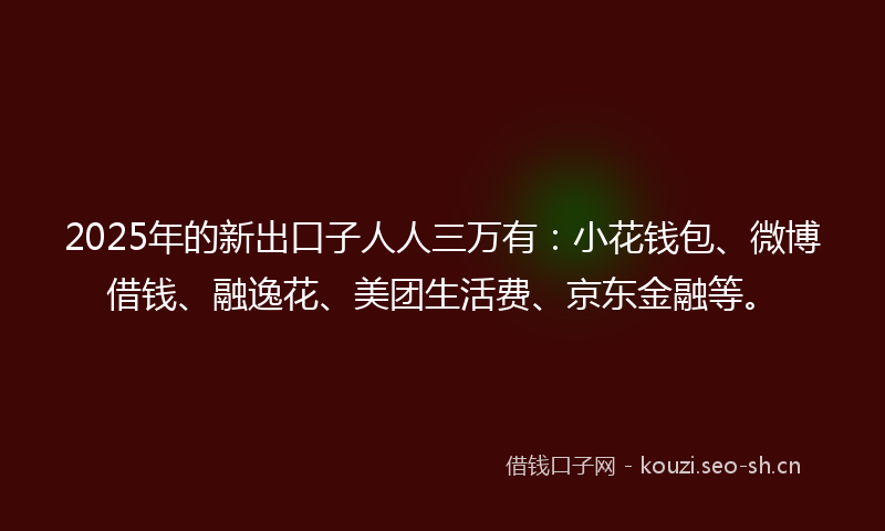2025年的新出口子人人三万有：小花钱包、微博借钱、融逸花、美团生活费、京东金融等。