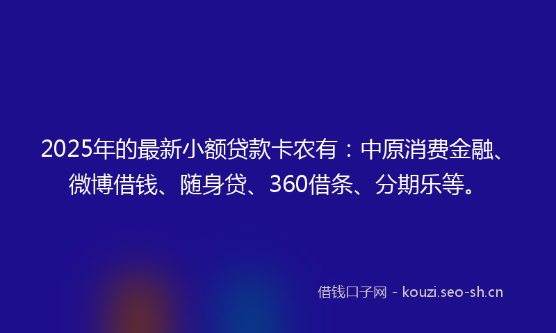 2025年的最新小额贷款卡农有：中原消费金融、微博借钱、随身贷、360借条、分期乐等。