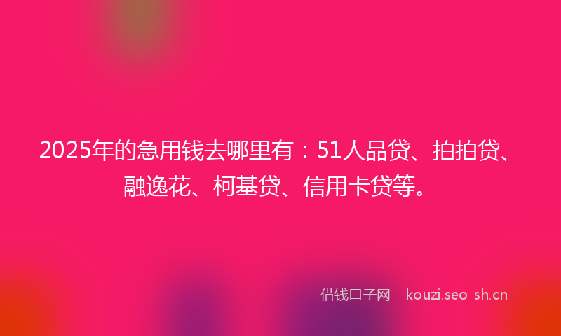 2025年的急用钱去哪里有:51人品贷、拍拍贷、融逸花、柯基贷、信用卡贷等。