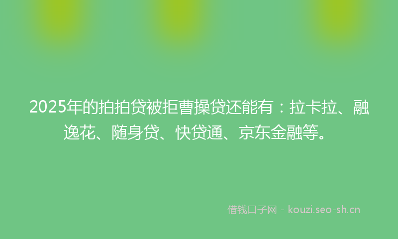 2025年的拍拍贷被拒曹操贷还能有：拉卡拉、融逸花、随身贷、快贷通、京东金融等。