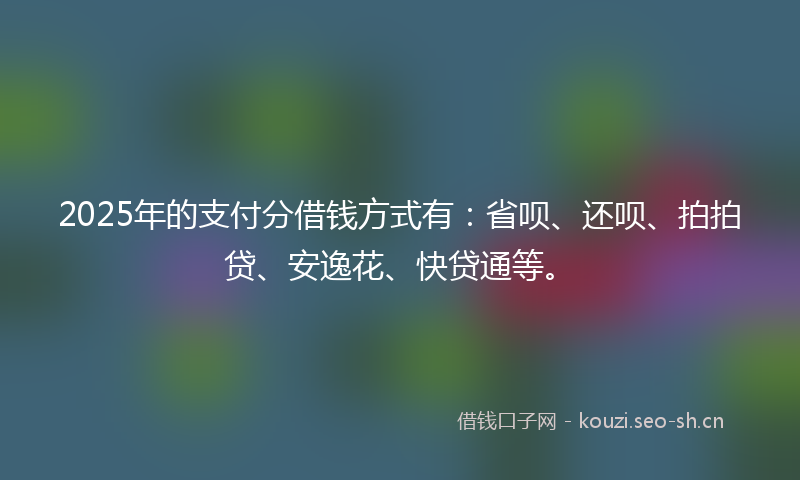 2025年的支付分借钱方式有：省呗、还呗、拍拍贷、安逸花、快贷通等。