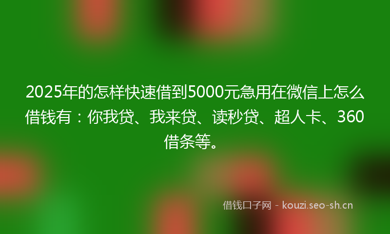 2025年的怎样快速借到5000元急用在微信上怎么借钱有：你我贷、我来贷、读秒贷、超人卡、360借条等。
