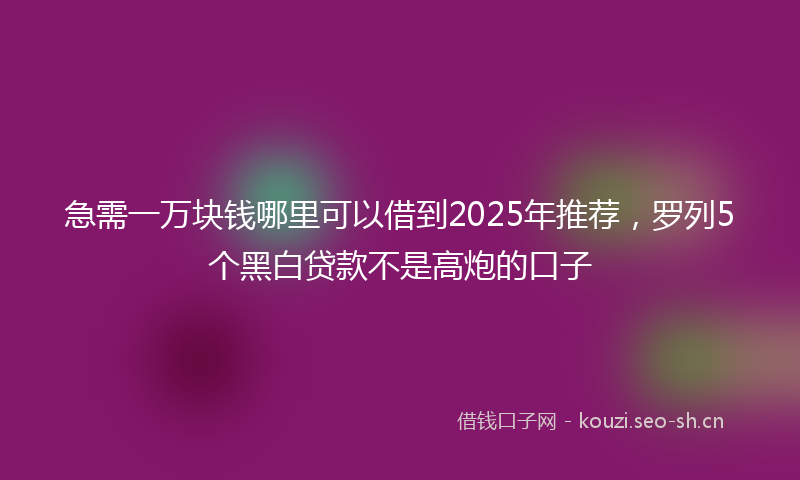 急需一万块钱哪里可以借到2025年推荐，罗列5个黑白贷款不是高炮的口子