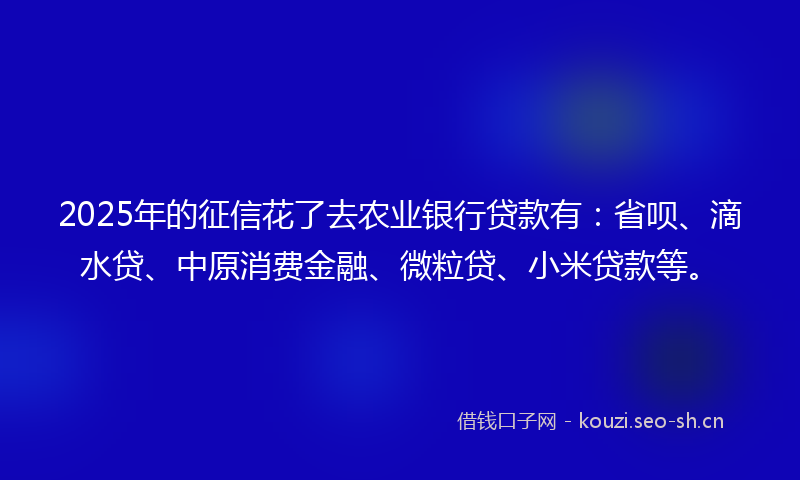 2025年的征信花了去农业银行贷款有：省呗、滴水贷、中原消费金融、微粒贷、小米贷款等。