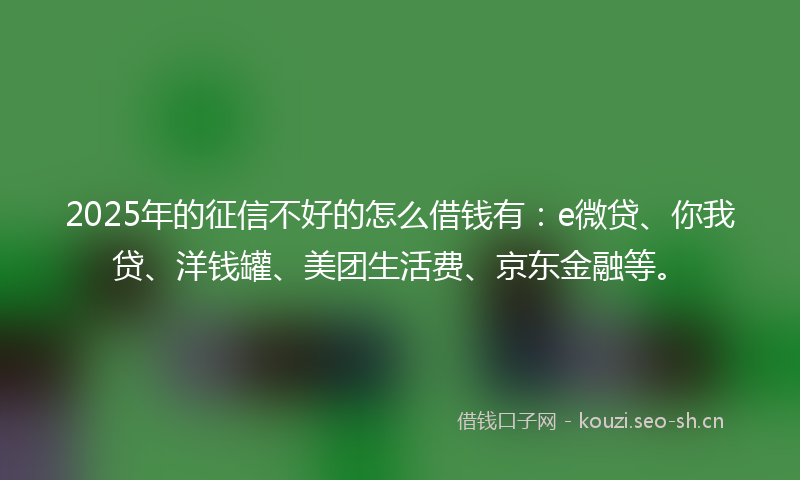 2025年的征信不好的怎么借钱有：e微贷、你我贷、洋钱罐、美团生活费、京东金融等。