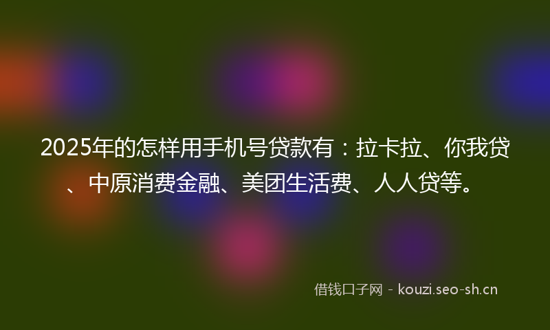 2025年的怎样用手机号贷款有：拉卡拉、你我贷、中原消费金融、美团生活费、人人贷等。