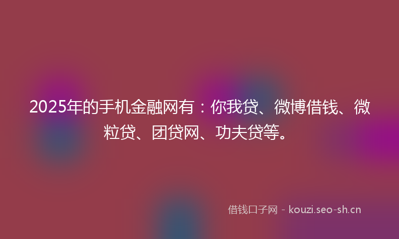 2025年的手机金融网有：你我贷、微博借钱、微粒贷、团贷网、功夫贷等。