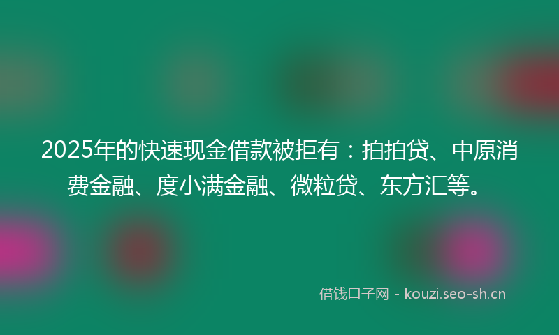 2025年的快速现金借款被拒有：拍拍贷、中原消费金融、度小满金融、微粒贷、东方汇等。