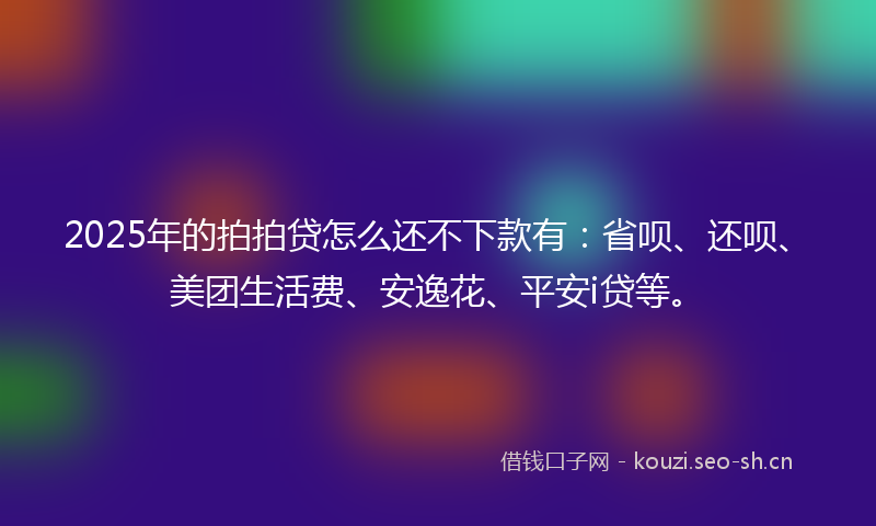 2025年的拍拍贷怎么还不下款有：省呗、还呗、美团生活费、安逸花、平安i贷等。
