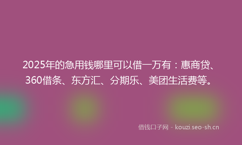2025年的急用钱哪里可以借一万有:惠商贷、360借条、东方汇、分期乐、美团生活费等。