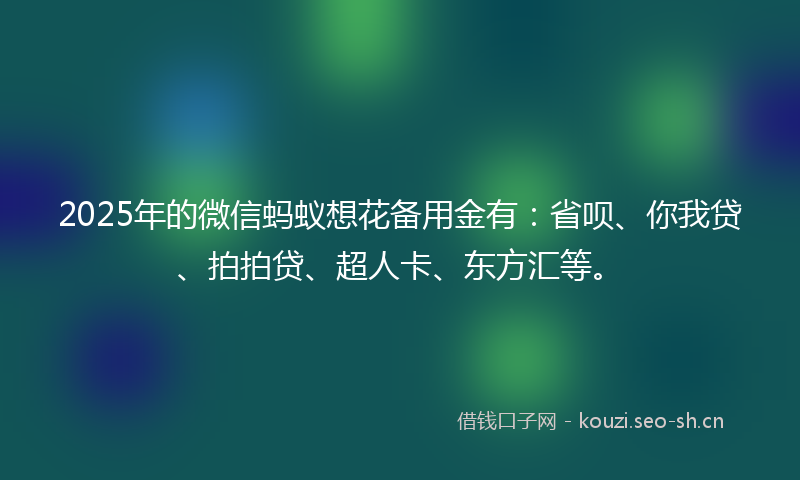 2025年的微信蚂蚁想花备用金有:省呗、你我贷、拍拍贷、超人卡、东方汇等。