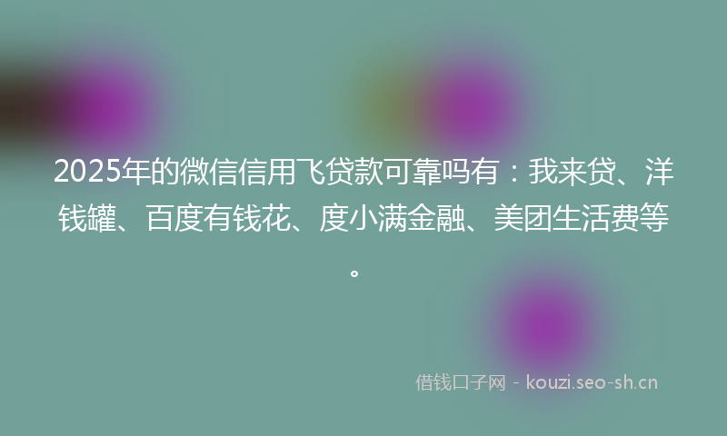 2025年的微信信用飞贷款可靠吗有：我来贷、洋钱罐、百度有钱花、度小满金融、美团生活费等。