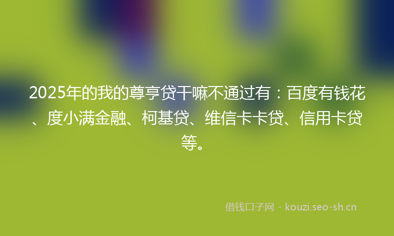 2025年的我的尊亨贷干嘛不通过有：百度有钱花、度小满金融、柯基贷、维信卡卡贷、信用卡贷等。