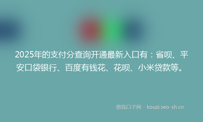 2025年的支付分查询开通最新入口有：省呗、平安口袋银行、百度有钱花、花呗、小米贷款等。