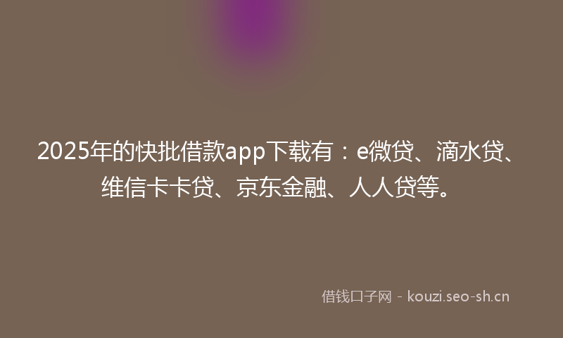 2025年的快批借款app下载有：e微贷、滴水贷、维信卡卡贷、京东金融、人人贷等。