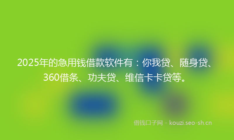 2025年的急用钱借款软件有：你我贷、随身贷、360借条、功夫贷、维信卡卡贷等。