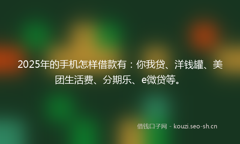 2025年的手机怎样借款有:你我贷、洋钱罐、美团生活费、分期乐、e微贷等。