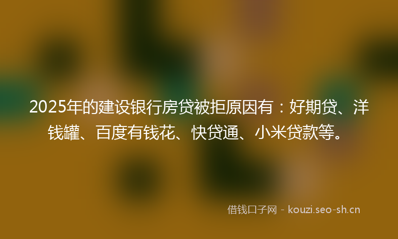 2025年的建设银行房贷被拒原因有：好期贷、洋钱罐、百度有钱花、快贷通、小米贷款等。