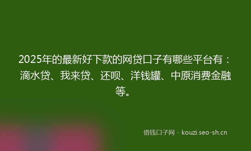 2025年的最新好下款的网贷口子有哪些平台有：滴水贷、我来贷、还呗、洋钱罐、中原消费金融等。