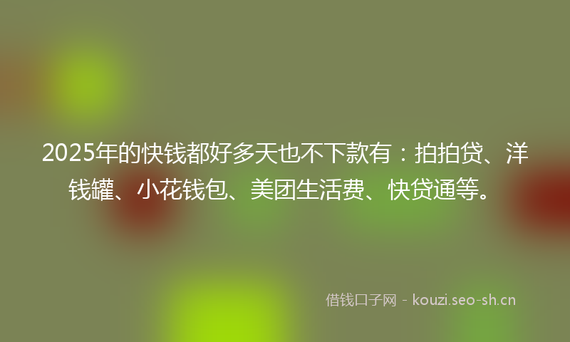 2025年的快钱都好多天也不下款有:拍拍贷、洋钱罐、小花钱包、美团生活费、快贷通等。