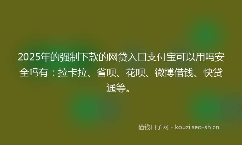 2025年的强制下款的网贷入口支付宝可以用吗安全吗有：拉卡拉、省呗、花呗、微博借钱、快贷通等。
