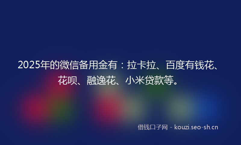 2025年的微信备用金有：拉卡拉、百度有钱花、花呗、融逸花、小米贷款等。