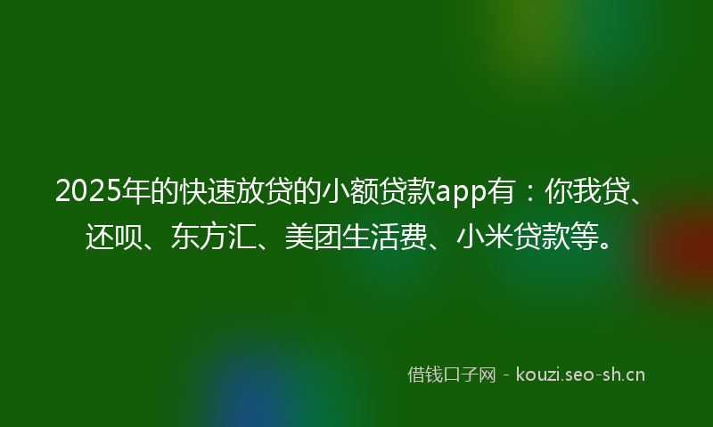2025年的快速放贷的小额贷款app有：你我贷、还呗、东方汇、美团生活费、小米贷款等。