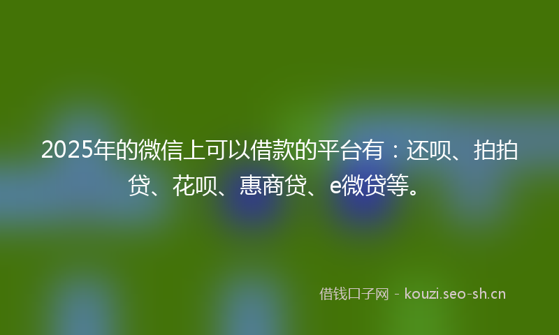 2025年的微信上可以借款的平台有：还呗、拍拍贷、花呗、惠商贷、e微贷等。