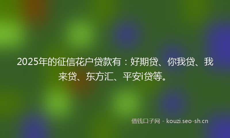 2025年的征信花户贷款有：好期贷、你我贷、我来贷、东方汇、平安i贷等。