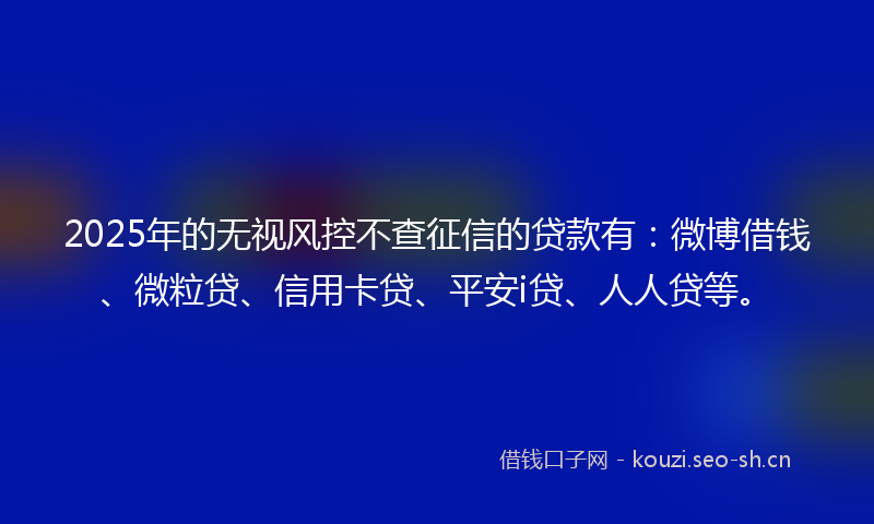 2025年的无视风控不查征信的贷款有：微博借钱、微粒贷、信用卡贷、平安i贷、人人贷等。