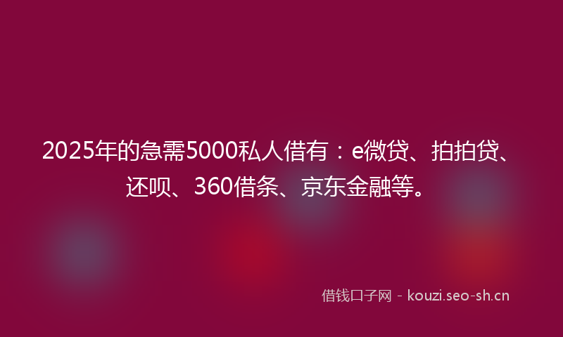 2025年的急需5000私人借有：e微贷、拍拍贷、还呗、360借条、京东金融等。