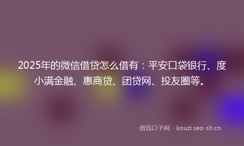 2025年的微信借贷怎么借有:平安口袋银行、度小满金融、惠商贷、团贷网、投友圈等。
