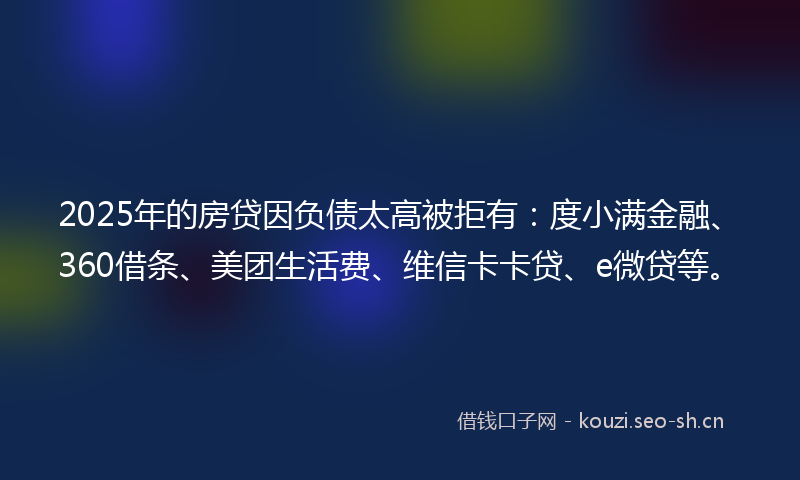 2025年的房贷因负债太高被拒有：度小满金融、360借条、美团生活费、维信卡卡贷、e微贷等。