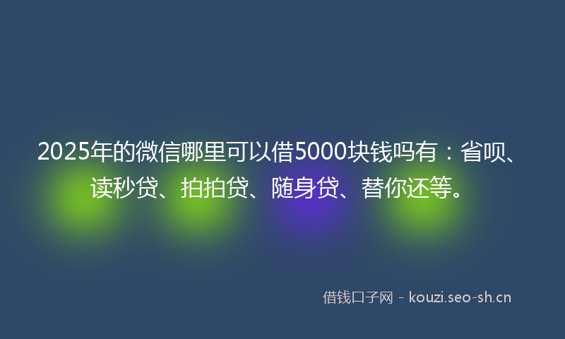 2025年的微信哪里可以借5000块钱吗有:省呗、读秒贷、拍拍贷、随身贷、替你还等。