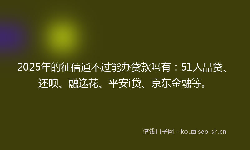 2025年的征信通不过能办贷款吗有：51人品贷、还呗、融逸花、平安i贷、京东金融等。