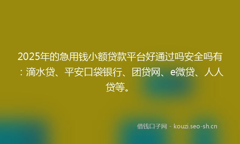 2025年的急用钱小额贷款平台好通过吗安全吗有:滴水贷、平安口袋银行、团贷网、e微贷、人人贷等。