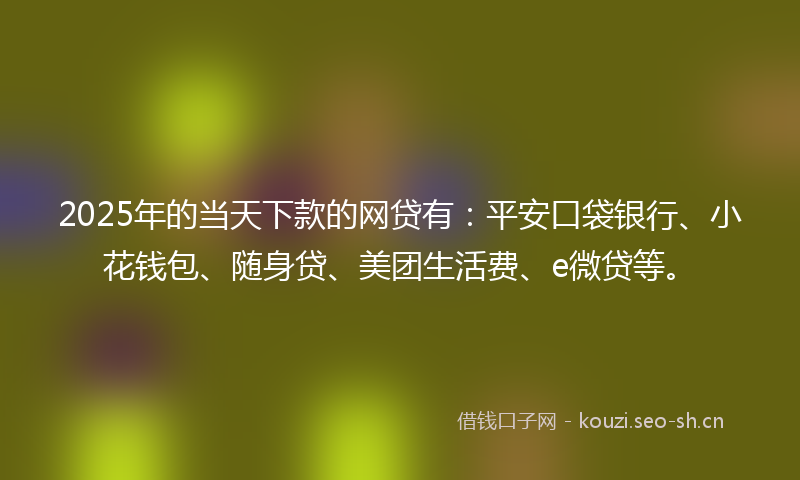 2025年的当天下款的网贷有：平安口袋银行、小花钱包、随身贷、美团生活费、e微贷等。