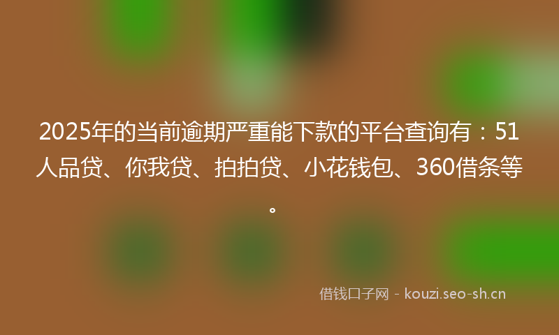 2025年的当前逾期严重能下款的平台查询有：51人品贷、你我贷、拍拍贷、小花钱包、360借条等。
