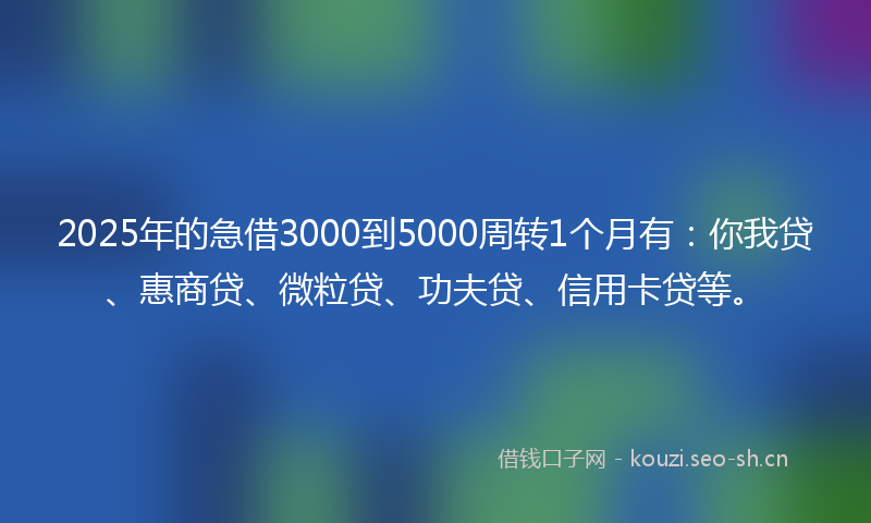 2025年的急借3000到5000周转1个月有：你我贷、惠商贷、微粒贷、功夫贷、信用卡贷等。