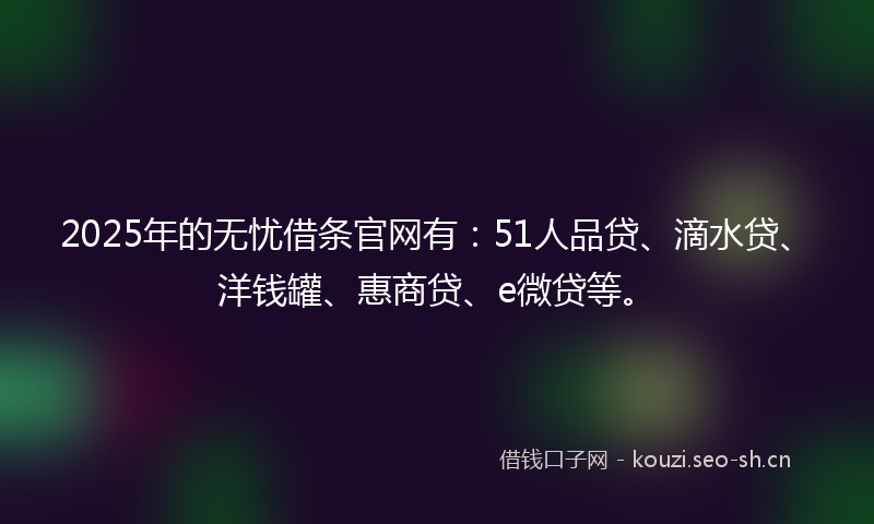 2025年的无忧借条官网有：51人品贷、滴水贷、洋钱罐、惠商贷、e微贷等。