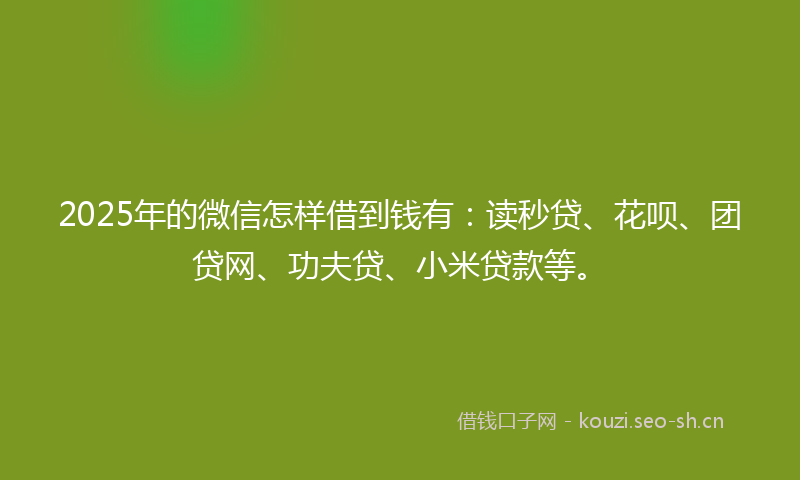 2025年的微信怎样借到钱有：读秒贷、花呗、团贷网、功夫贷、小米贷款等。