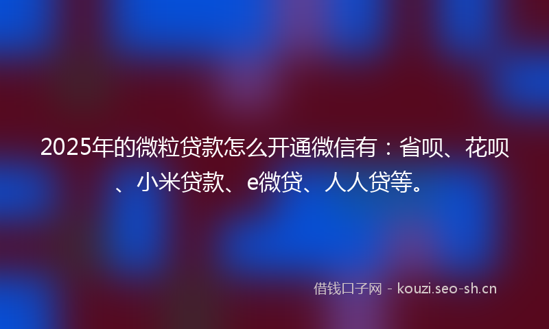 2025年的微粒贷款怎么开通微信有：省呗、花呗、小米贷款、e微贷、人人贷等。