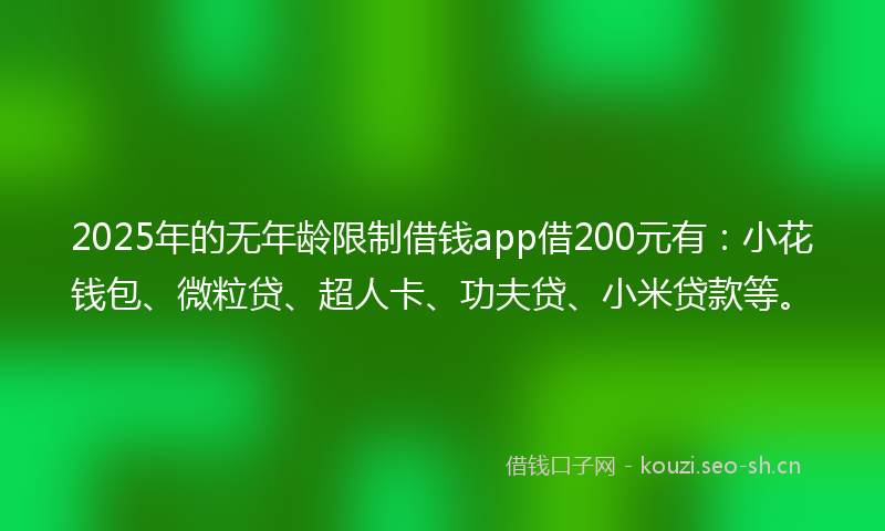 2025年的无年龄限制借钱app借200元有：小花钱包、微粒贷、超人卡、功夫贷、小米贷款等。