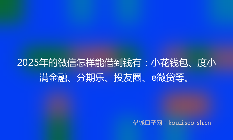 2025年的微信怎样能借到钱有：小花钱包、度小满金融、分期乐、投友圈、e微贷等。