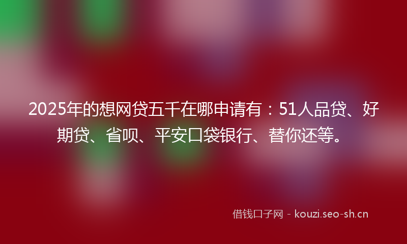 2025年的想网贷五千在哪申请有：51人品贷、好期贷、省呗、平安口袋银行、替你还等。