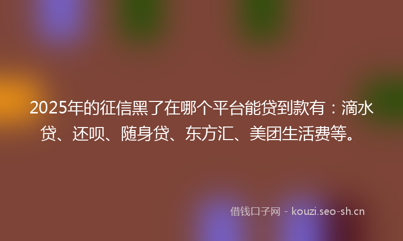 2025年的征信黑了在哪个平台能贷到款有：滴水贷、还呗、随身贷、东方汇、美团生活费等。
