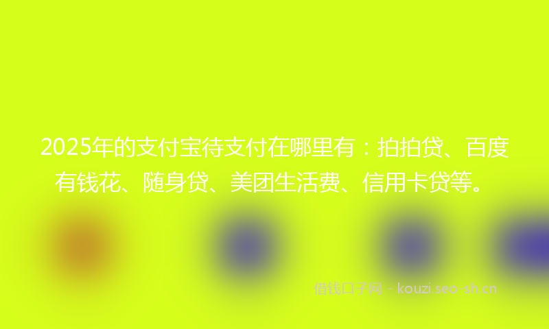 2025年的支付宝待支付在哪里有：拍拍贷、百度有钱花、随身贷、美团生活费、信用卡贷等。