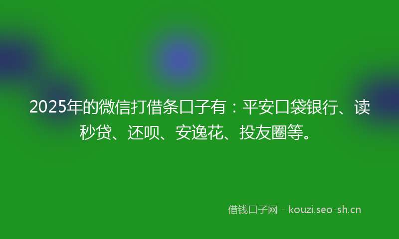 2025年的微信打借条口子有：平安口袋银行、读秒贷、还呗、安逸花、投友圈等。